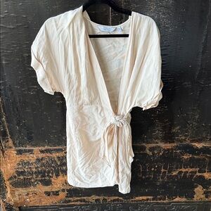 Cream, mini, wrap dress